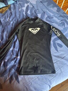 Roxy Black Long Sleeve Surf Top with White Logo